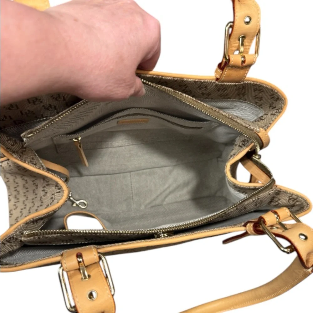 Dooney & Bourke Monogram Canvas Satchel — Tan / Brown